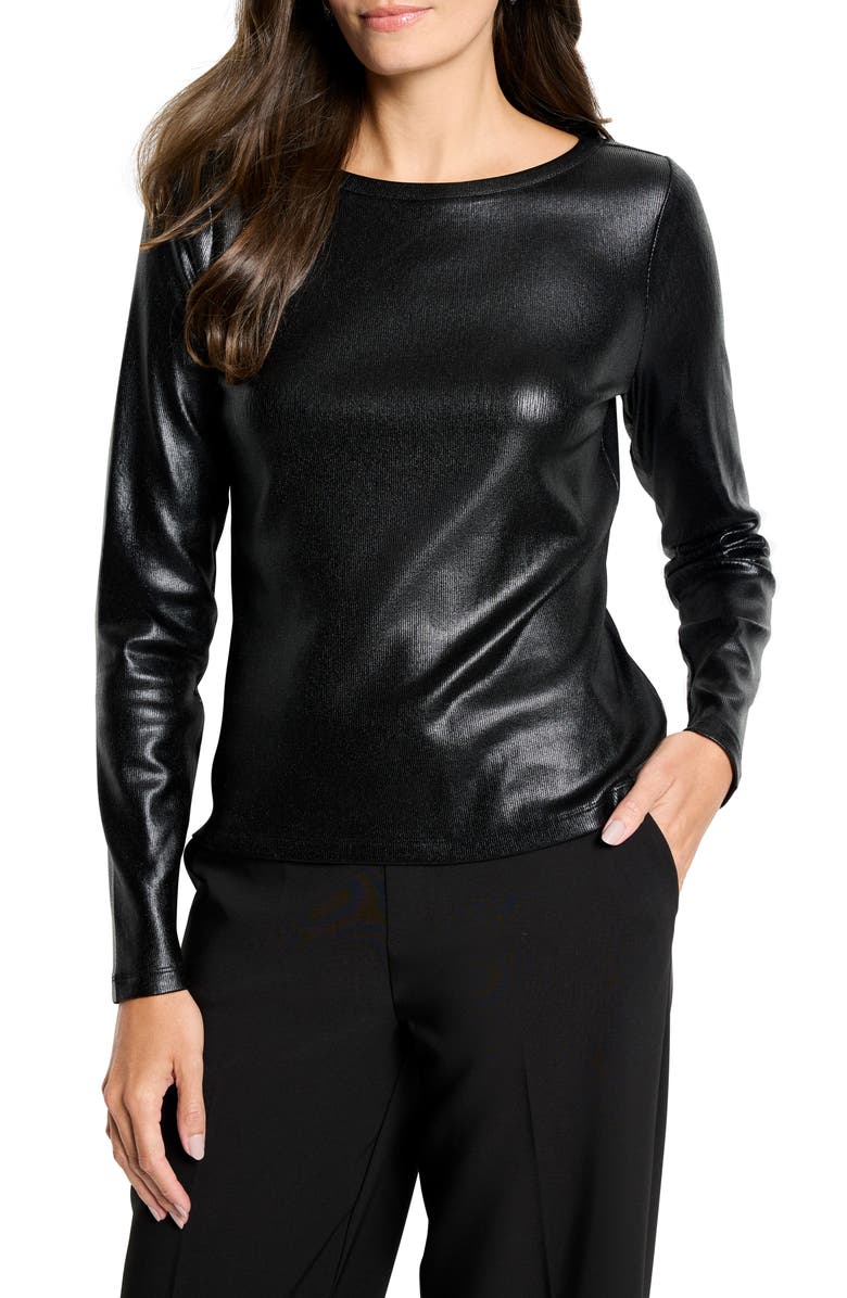 NIC+ZOE Glazed Ribbed Boat Neck T-Shirt, Main, color, Black Onyx