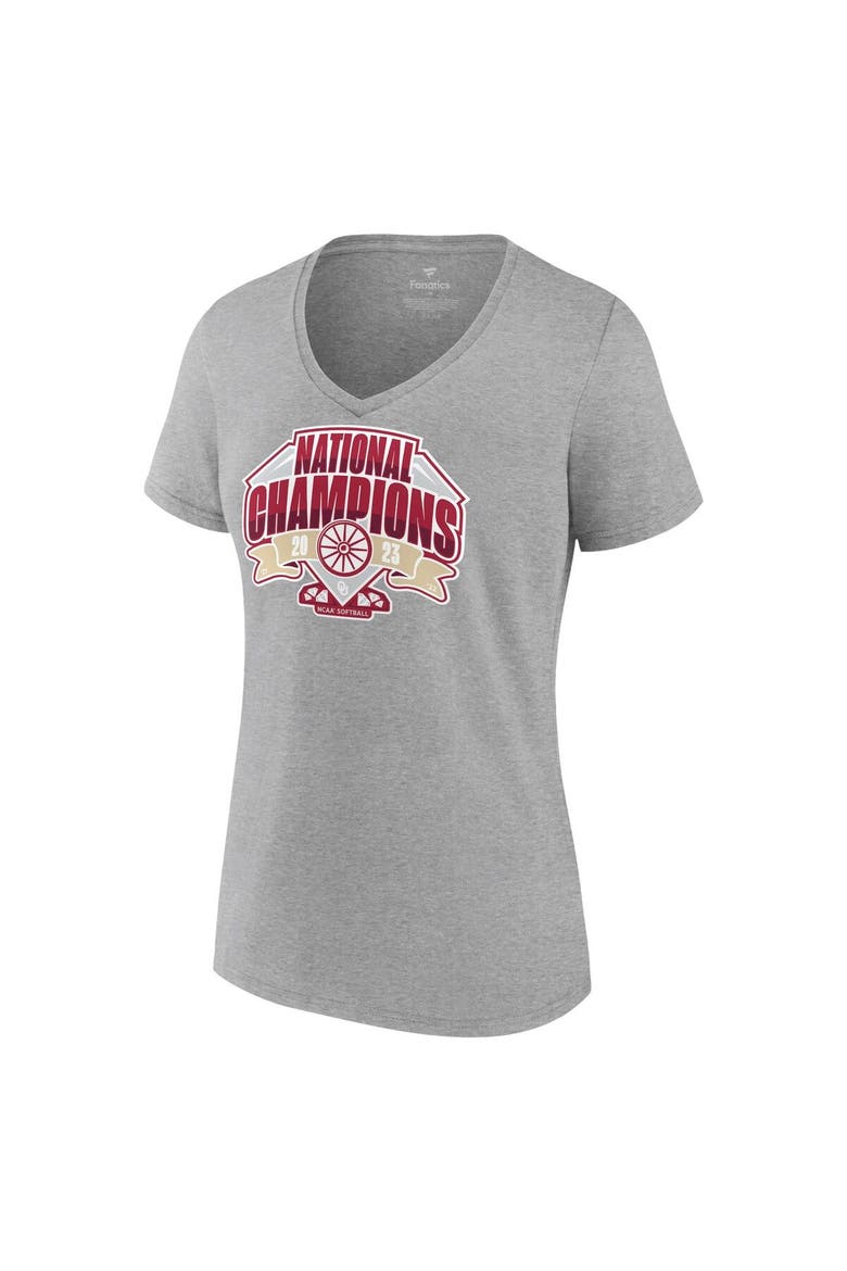 Women's Fanatics Branded Gray Oklahoma Sooners 2023 NCAA Softball Women's College World Series Champions Official Logo V-Neck T-Shirt, Alternate, color, Gray
