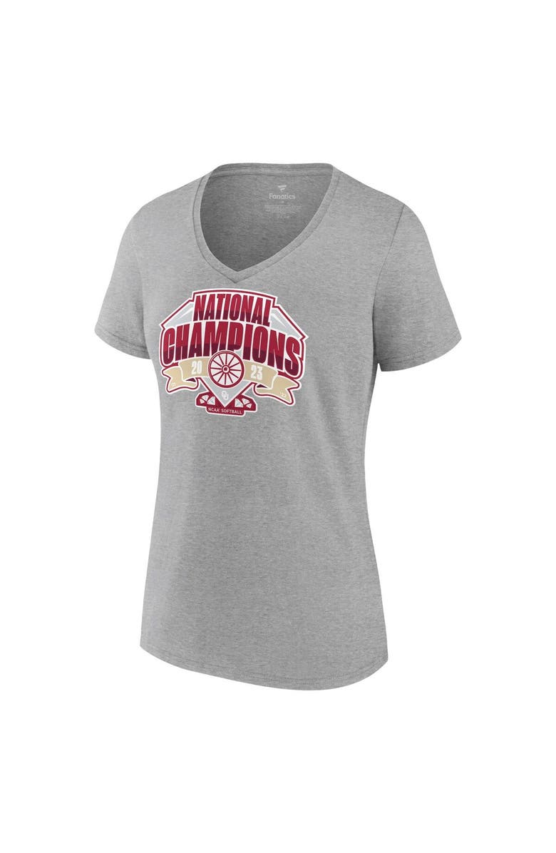 FANATICS Women's Fanatics Branded Gray Oklahoma Sooners 2023 NCAA Softball Women's College World Series Champions Official Logo V-Neck T-Shirt, Alternate, color,