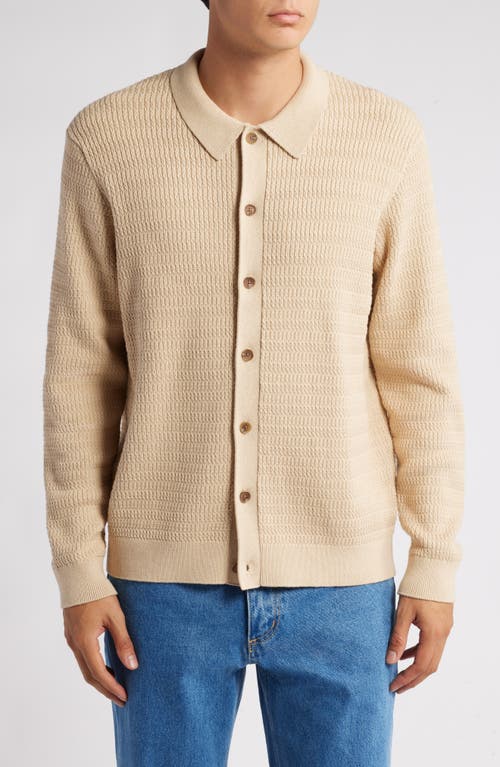 Wax London Tristan Textured Cotton & Cashmere Cardigan in Sand 