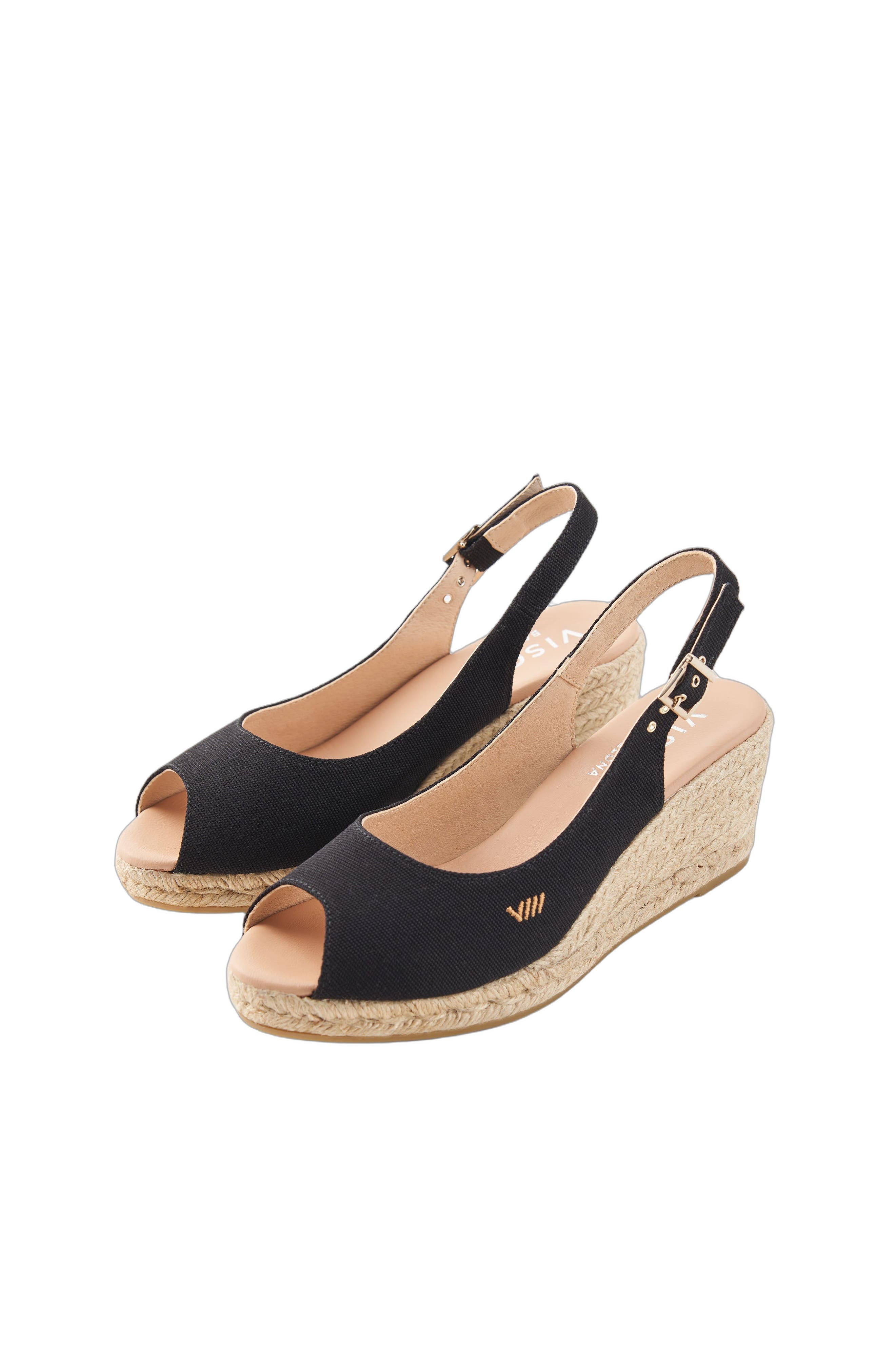 VISCATA Gavina Canvas Espadrille Sandal Wedges, Alternate, color, Black