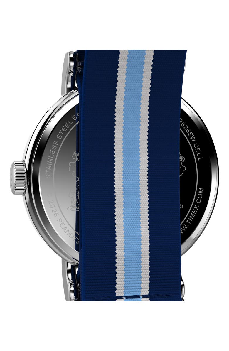 Timex<sup>®</sup> Peanuts<sup>®</sup> x Timex Weekender Pickleball 37mm Fabric Strap Watch, Alternate, color, Silver-Tone/ Blue