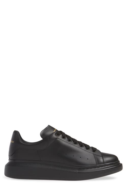 Alexander Mcqueen Black Sneakers With Logo Lettering On The Rear And Oversize Rubber Sole In Leather In Black/black