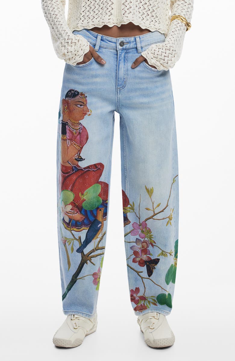 Desigual Artist Print Boyfriend Barrel Jeans, Main, color, 