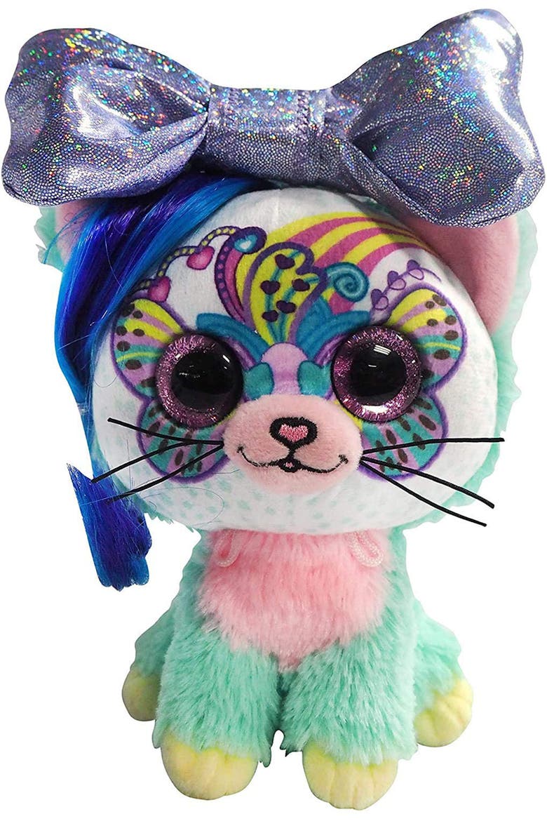 6 Inch Plush Rainbow Bow Pet Cat, Main, color, Multicolored