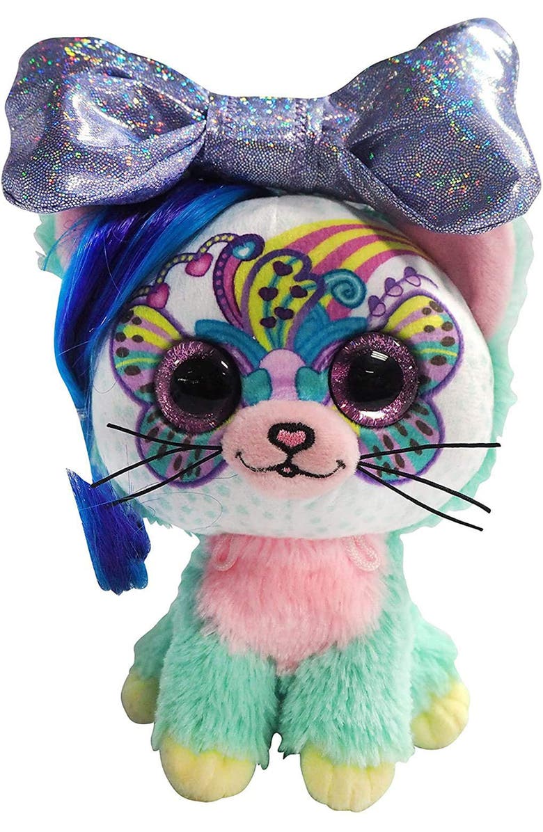 Little Bow Pets 6 Inch Plush Rainbow Bow Pet Cat, Main, color, Multicolored
