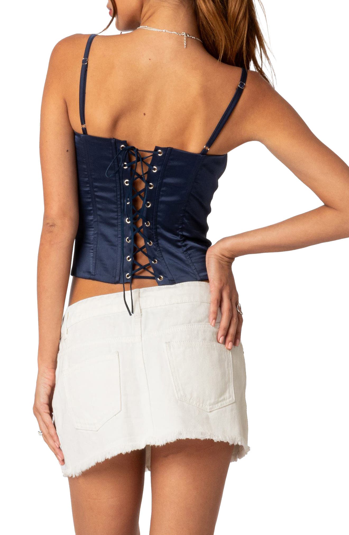 Arabelle Colorblock Lace-Up Satin Corset Top - image 2