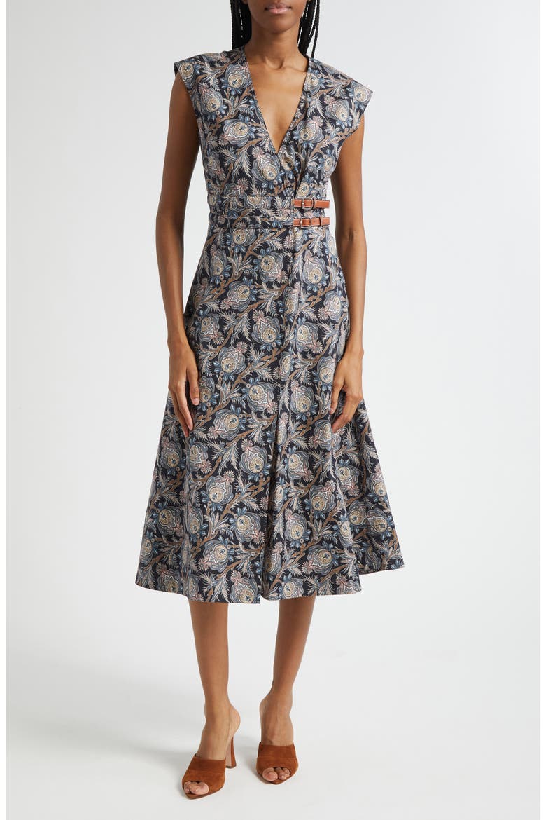 Nilsen Paisley Floral Stretch Cotton Midi Dress, Main, color, BLACK MULTI