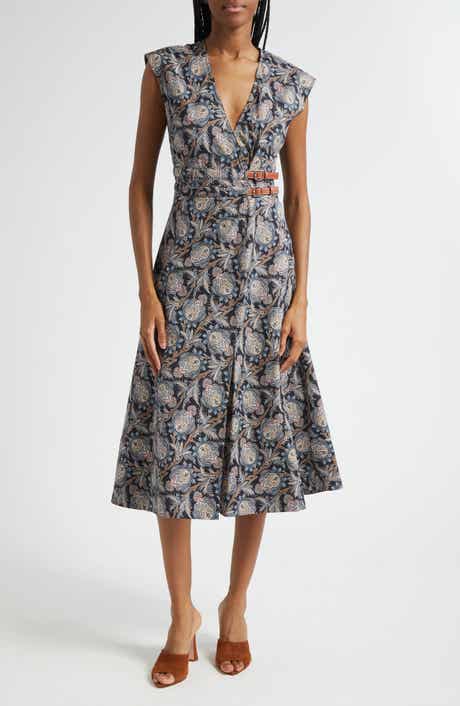 Veronica Beard Nilsen Paisley Floral Stretch Cotton Midi Dress