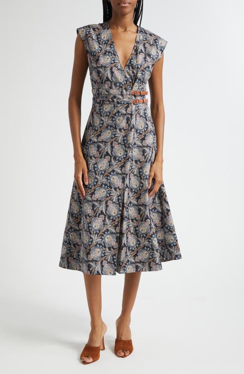 Veronica Beard Nilsen Paisley Floral Stretch Cotton Midi Dress In Black