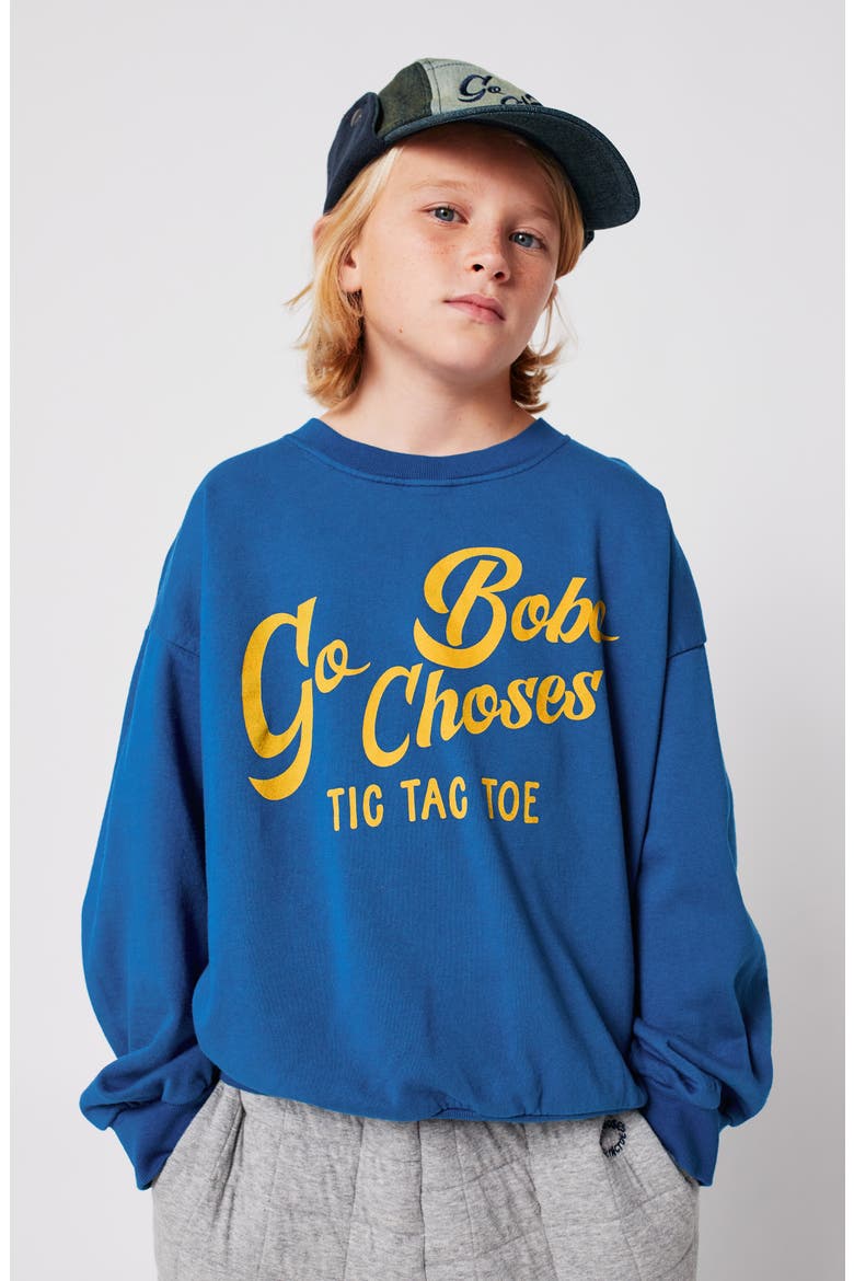Kids' Wavy Logo Organic Cotton Sweatshirt, Alternate, color, BLUE