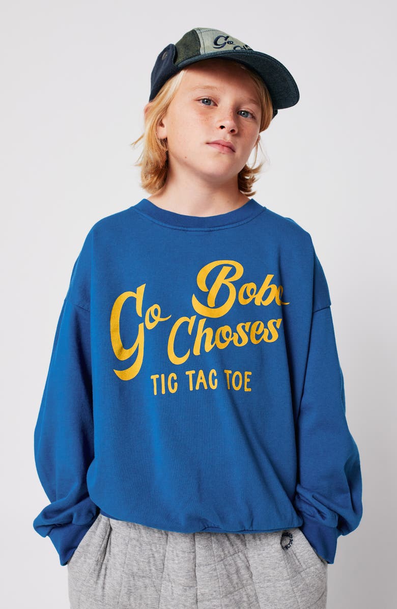 Bobo Choses Kids' Wavy Logo Organic Cotton Sweatshirt, Alternate, color, Blue