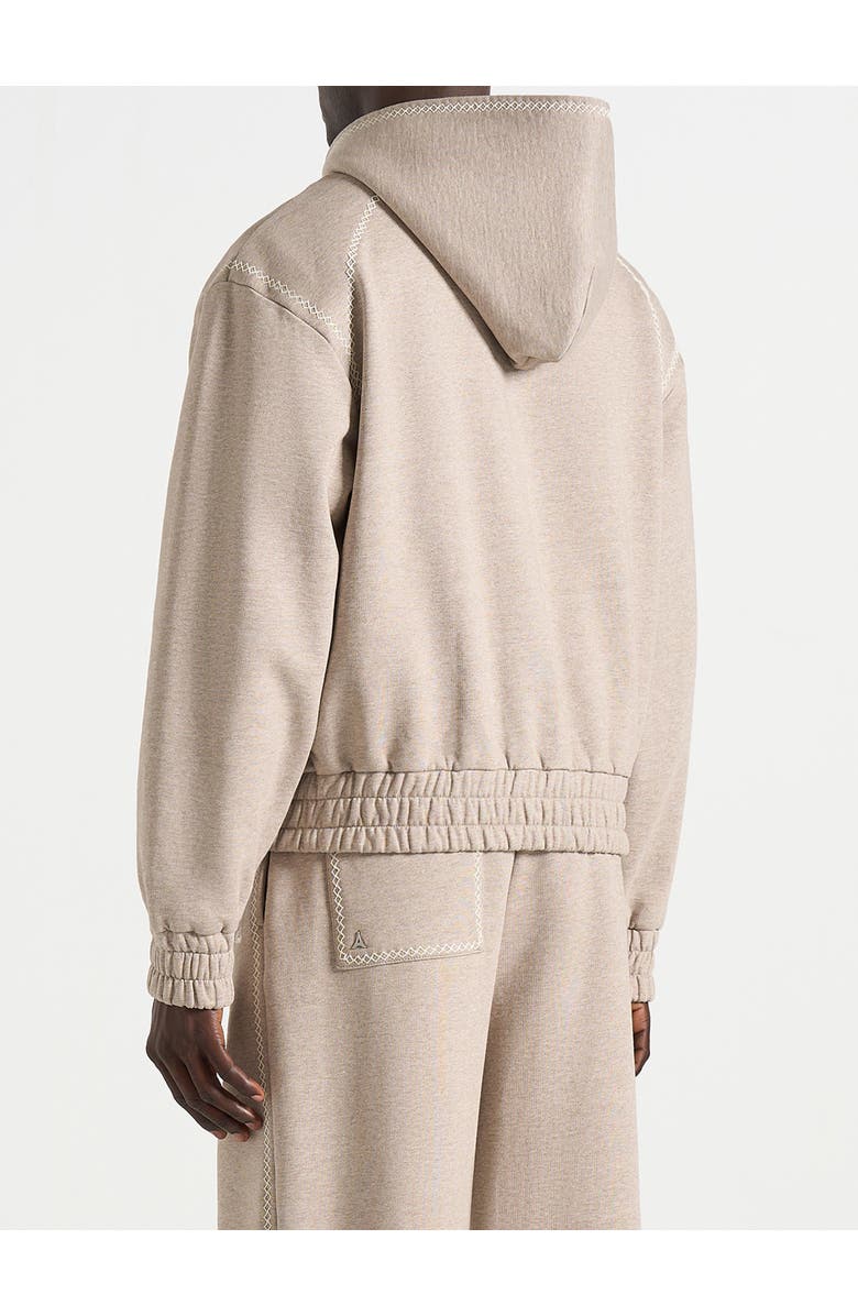 Manière De Voir Ollie Unisex Whipstitch Raglan Effect Zip Hoodie, Alternate, color, Taupe