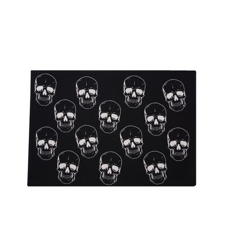 Skully Pattern Motifs Black & White 100% Cotton Halloween Single Placemat 14" x 20"