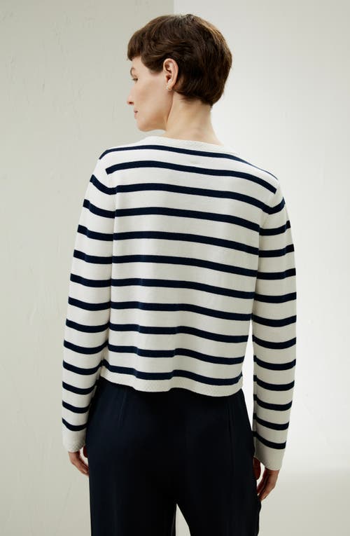 Lilysilk Gariana Striped Wool Cardigan In Navy Blue