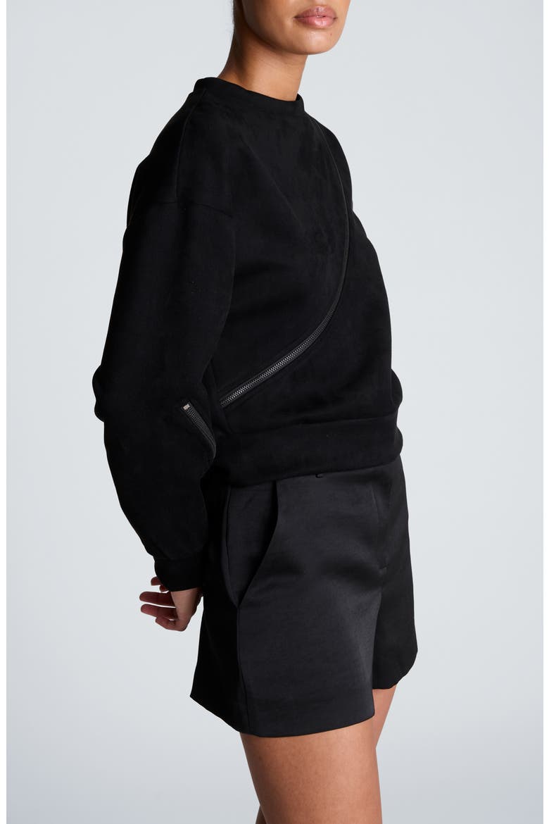 Diagonal Zip Sweatshirt, Alternate, color, BLACK