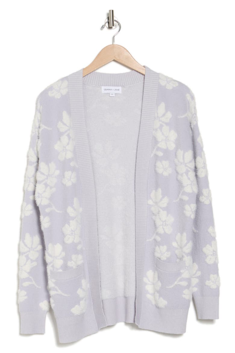 Floral Jacquard Cardigan, Alternate, color, VIOLET / IVORY