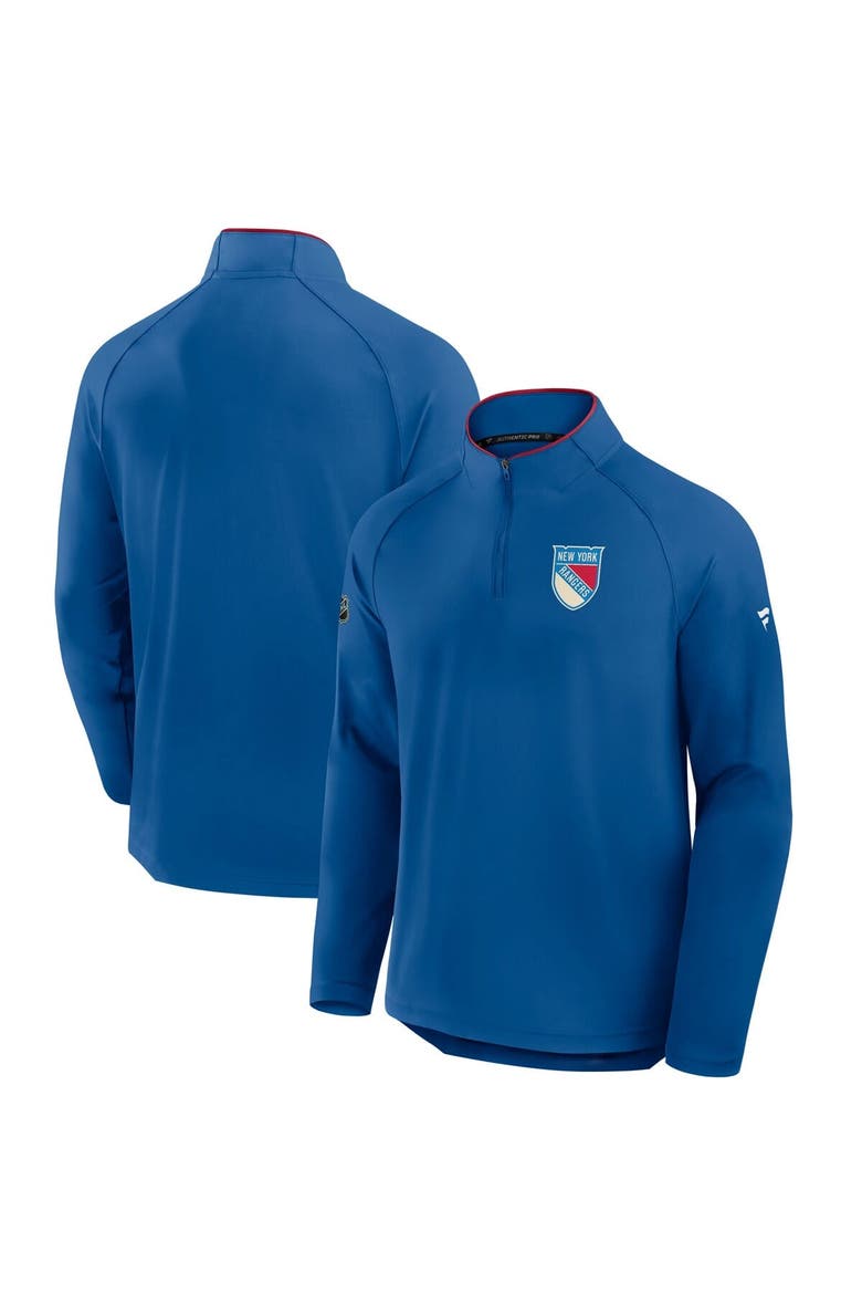 Men's Fanatics Blue New York Rangers Authentic Pro Rink Training Centennial Raglan Quarter-Zip Pullover, Alternate, color, Blue