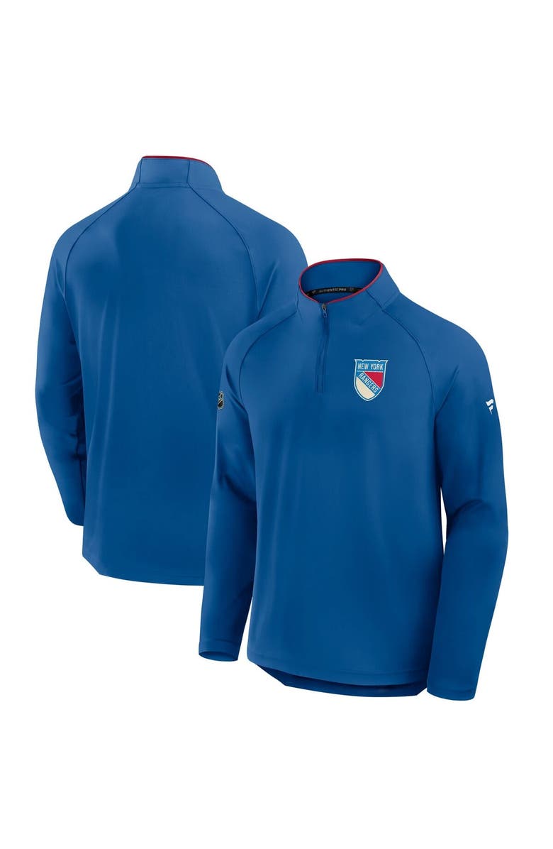 FANATICS Men's Fanatics Blue New York Rangers Authentic Pro Rink Training Centennial Raglan Quarter-Zip Pullover, Alternate, color, Blue