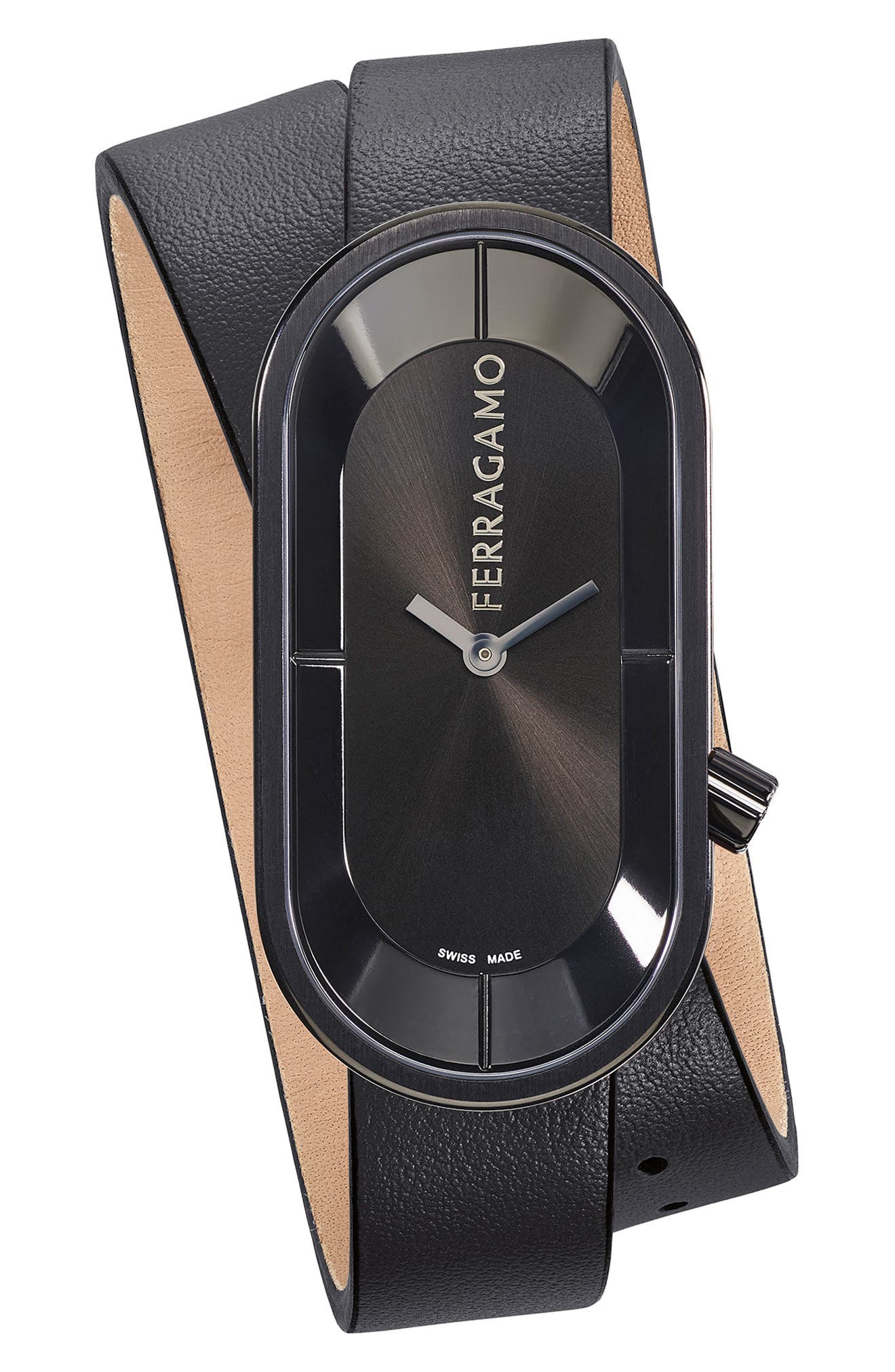 FERRAGAMO Curve Leather Strap Watch, 23mm x 46mm