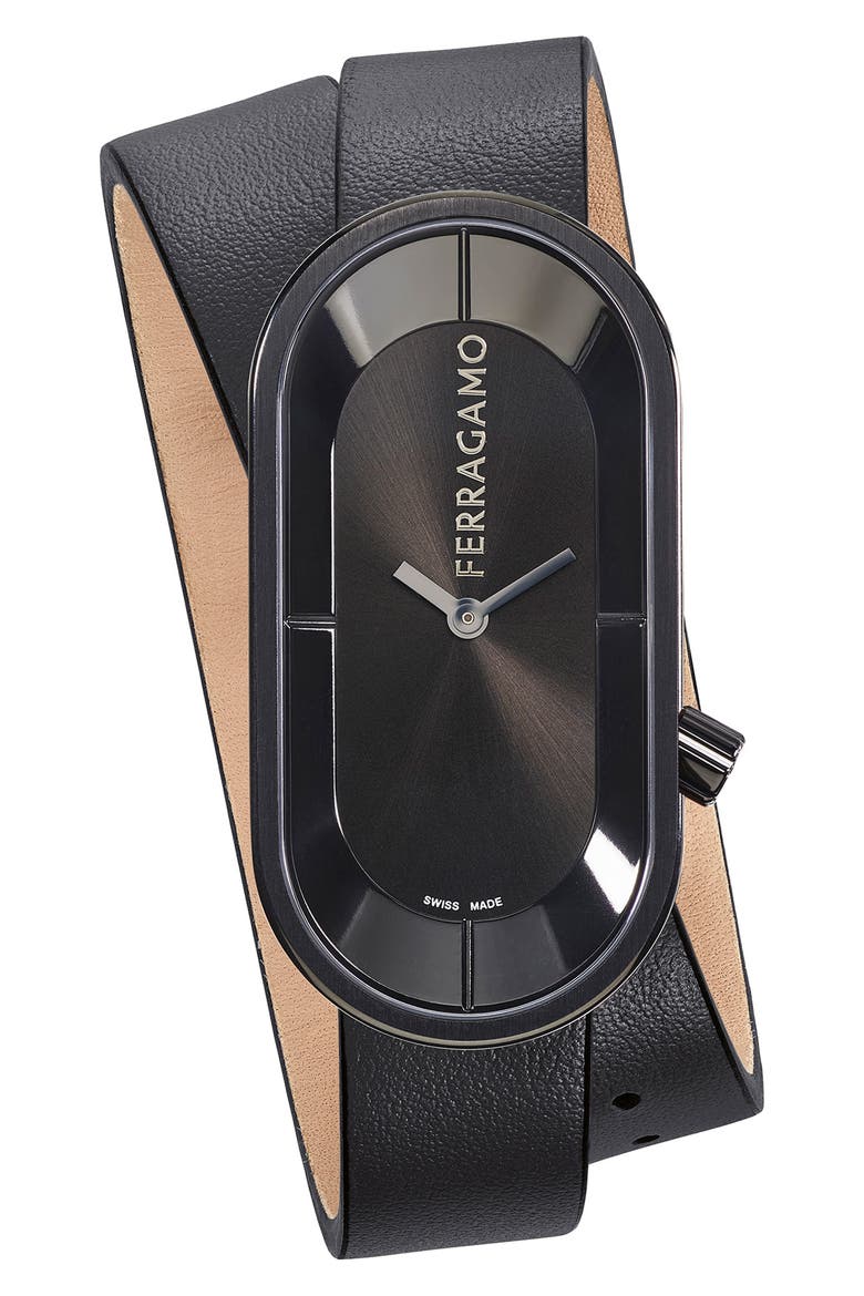 Curve Leather Strap Watch, 23mm x 46mm, Main, color, IP BLACK