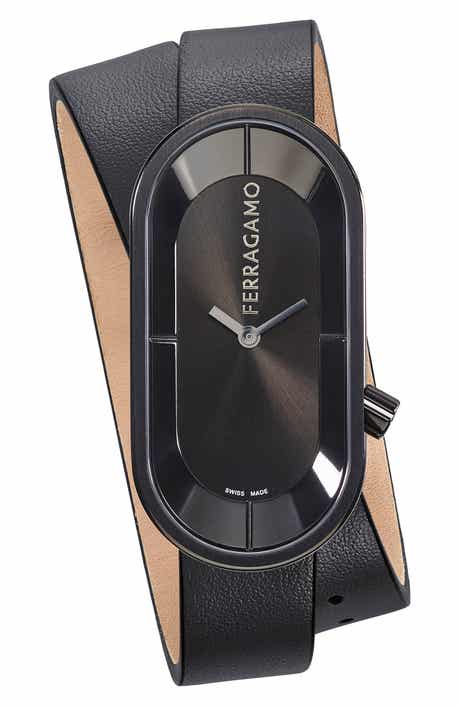 FERRAGAMO Curve Leather Strap Watch, 23mm x 46mm