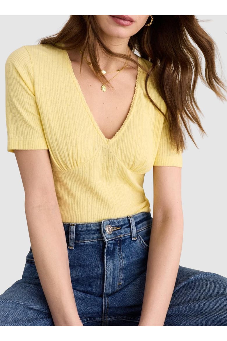 Antoinette Pretty Rib V-Neck Top, Alternate, color, Butter yellow