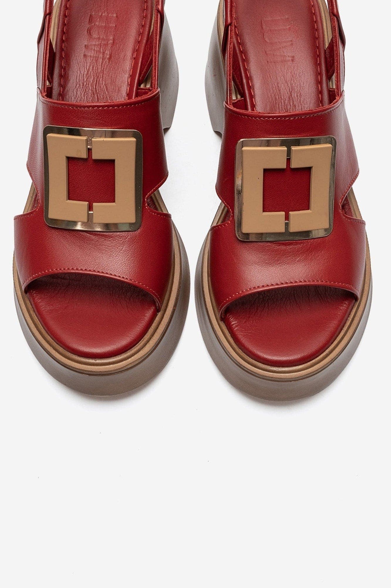 Lucia Leather Buckle Platform Sandal, Alternate, color, Red