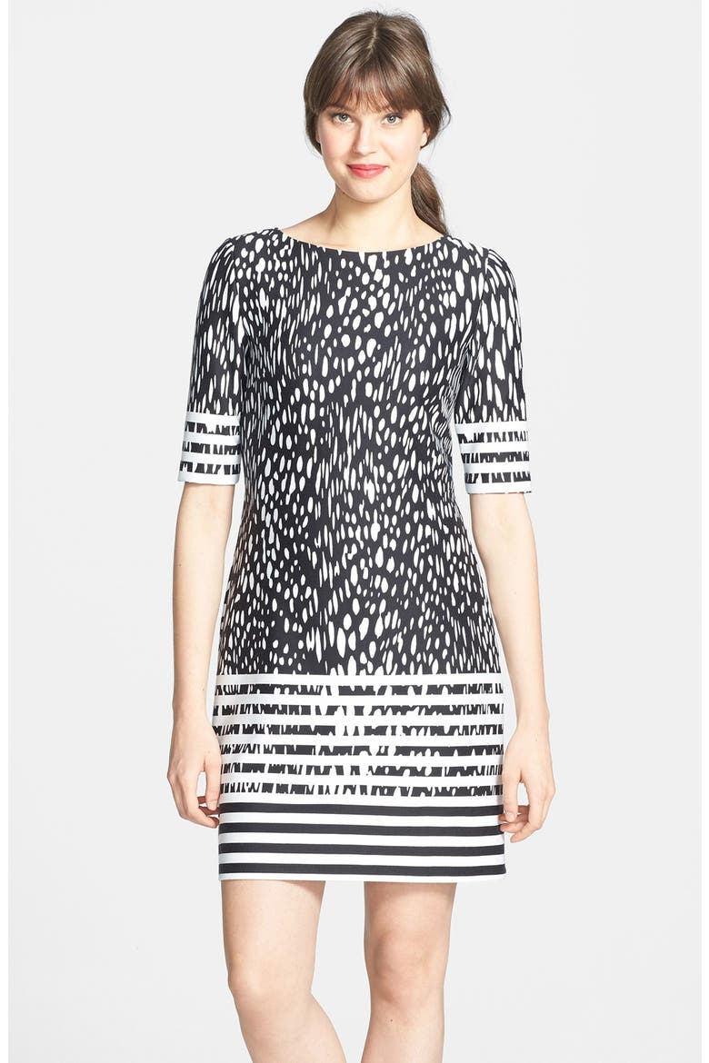 Border Print Ponte Shift Dress, Main, color, IVORY/ BLACK