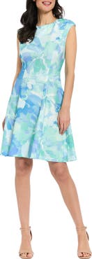 London Times Floral Cap Sleeve Fit & Flare Dress