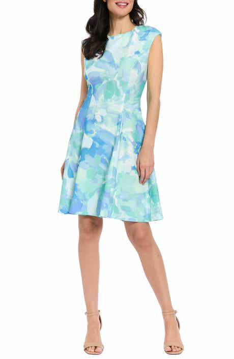 London Times Floral Cap Sleeve Fit & Flare Dress