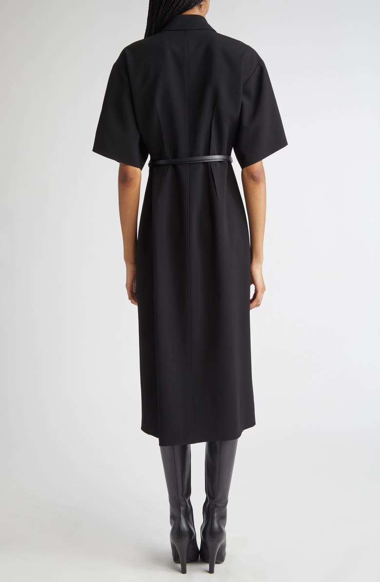 Lafayette 148 New York Drop Shoulder Belted Finesse Crepe Midi Shirtdress, Alternate, color, Black