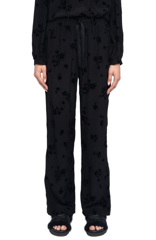 Zadig & Voltaire Poma Floral Satin Drawstring Waist Pants In Black