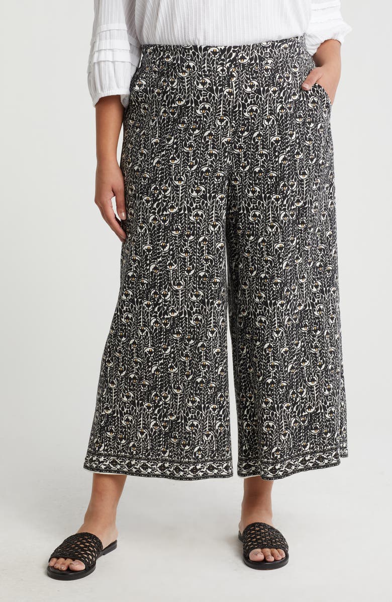 MAX STUDIO Print Crop Wide Leg Pants, Main, color, Cream/ Black San Cloves