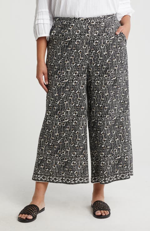 Print Crop Wide Leg Pants (Plus)