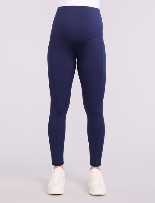 Motherhood Maternity Over The Belly Side Pocket Active Maternity Leggings In Blue