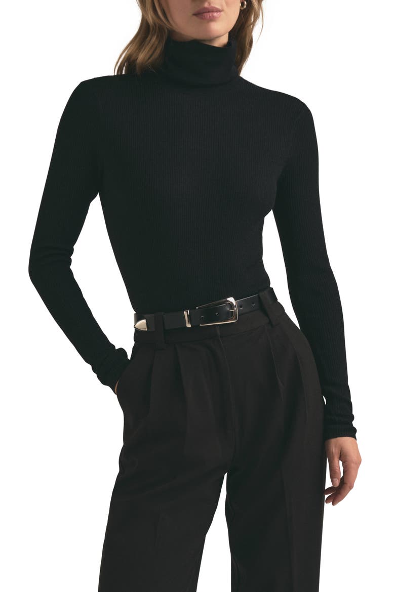 Amelia Rib Merino Wool Turtleneck Top, Main, color, BLACK