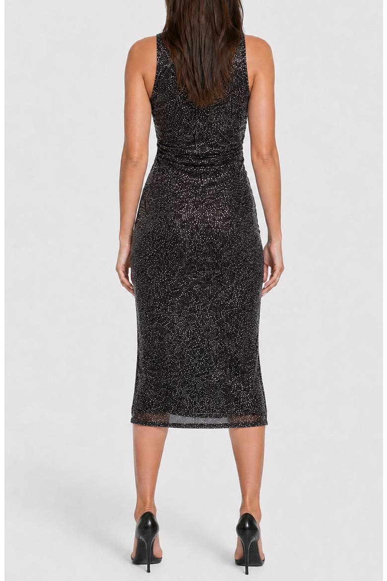 Glitter Mesh Ruched Midi Dress, Alternate, color, BLACK
