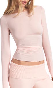 SKIMS Sheer Modal Blend Long Sleeve Boat Neck Top