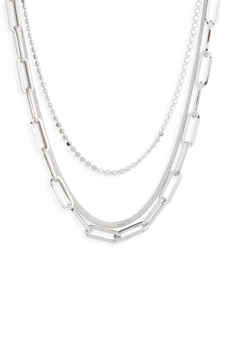 NORDSTROM RACK Layered Mixed Chain Necklace, Main, color, Silver