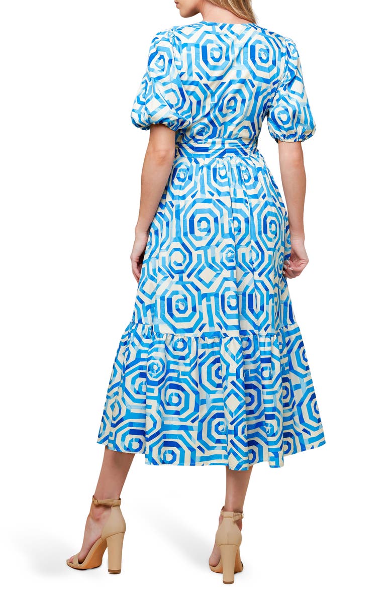 FLYING TOMATO Print Woven Wrap Dress, Alternate, color, Off White/ Blue