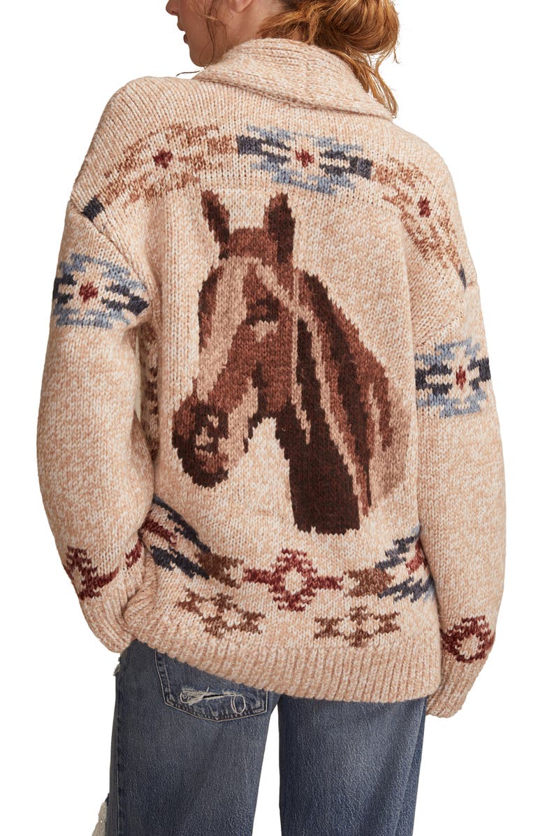 Lucky Brand Santa Fe Intarsia Horse Cardigan, Alternate, color,