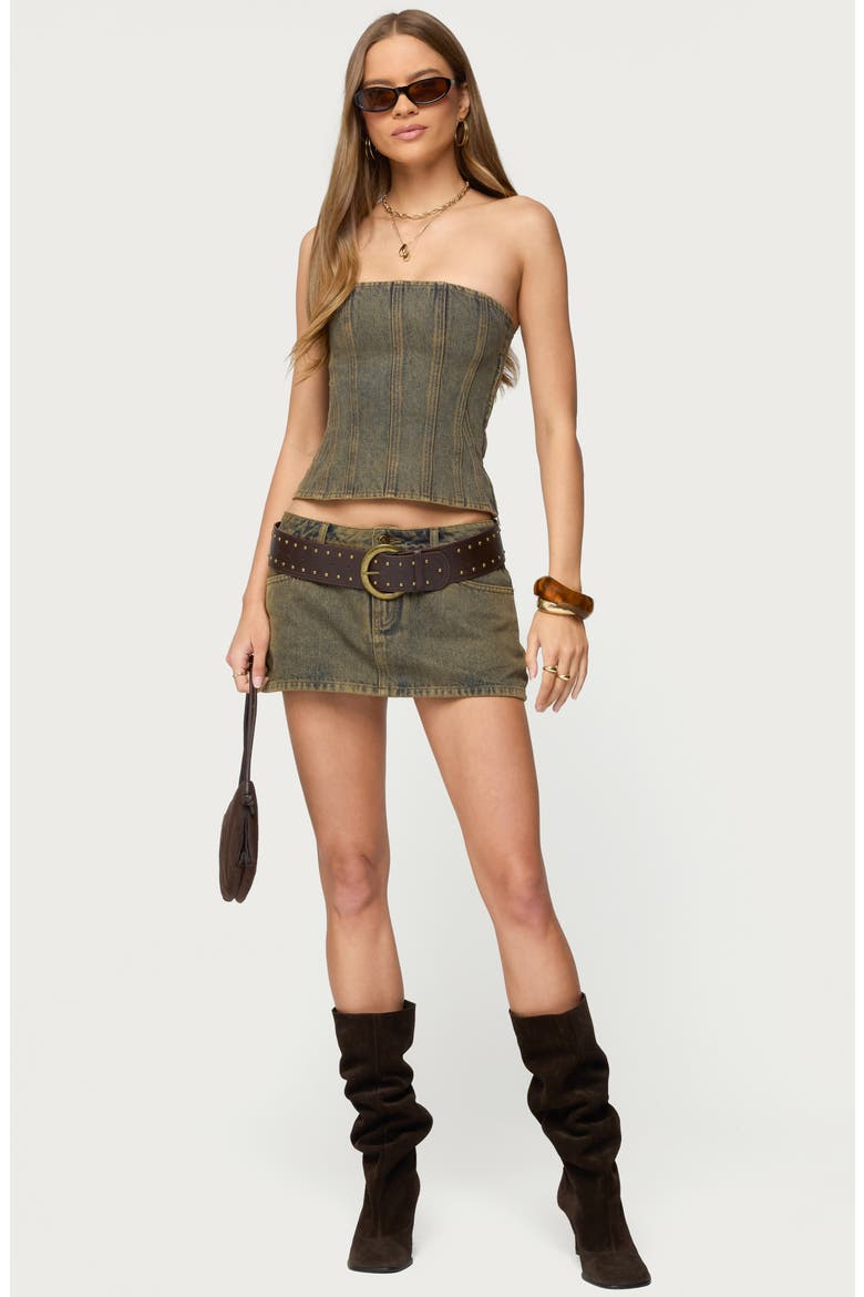 Camelia Strapless Denim Top, Alternate, color, BROWN-WASHED