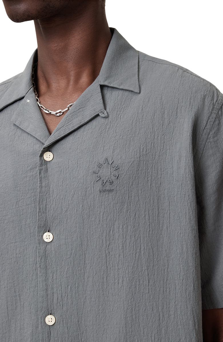 AllSaints Haven Short Sleeve Camp Shirt, Alternate, color, Pillar Grey