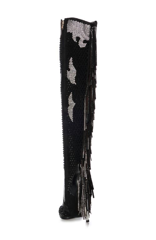 Azalea Wang Crewe Fringe Over The Knee Boot In Black