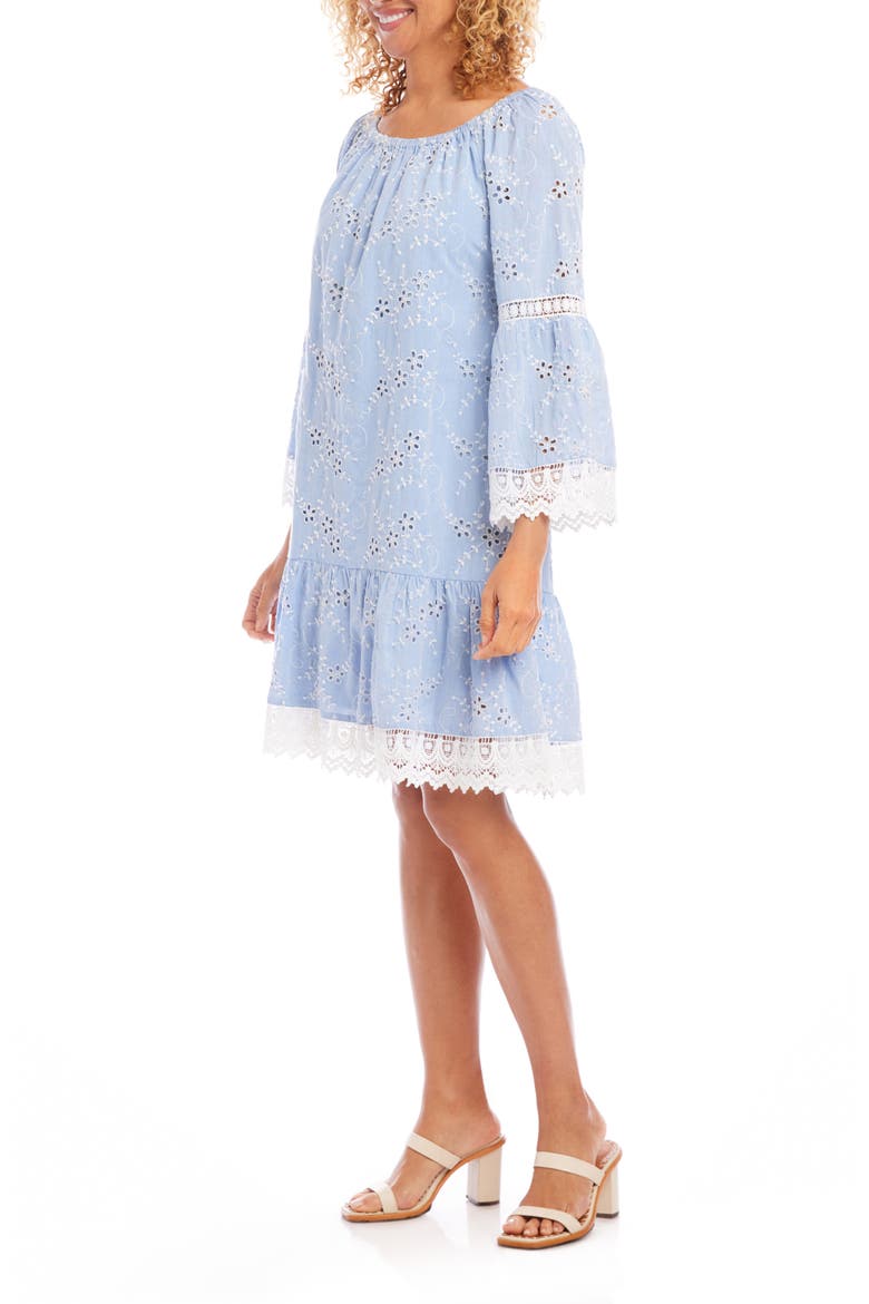 Mixed Lace Cotton Eyelet Shift Dress, Alternate, color, CHAMBRAY