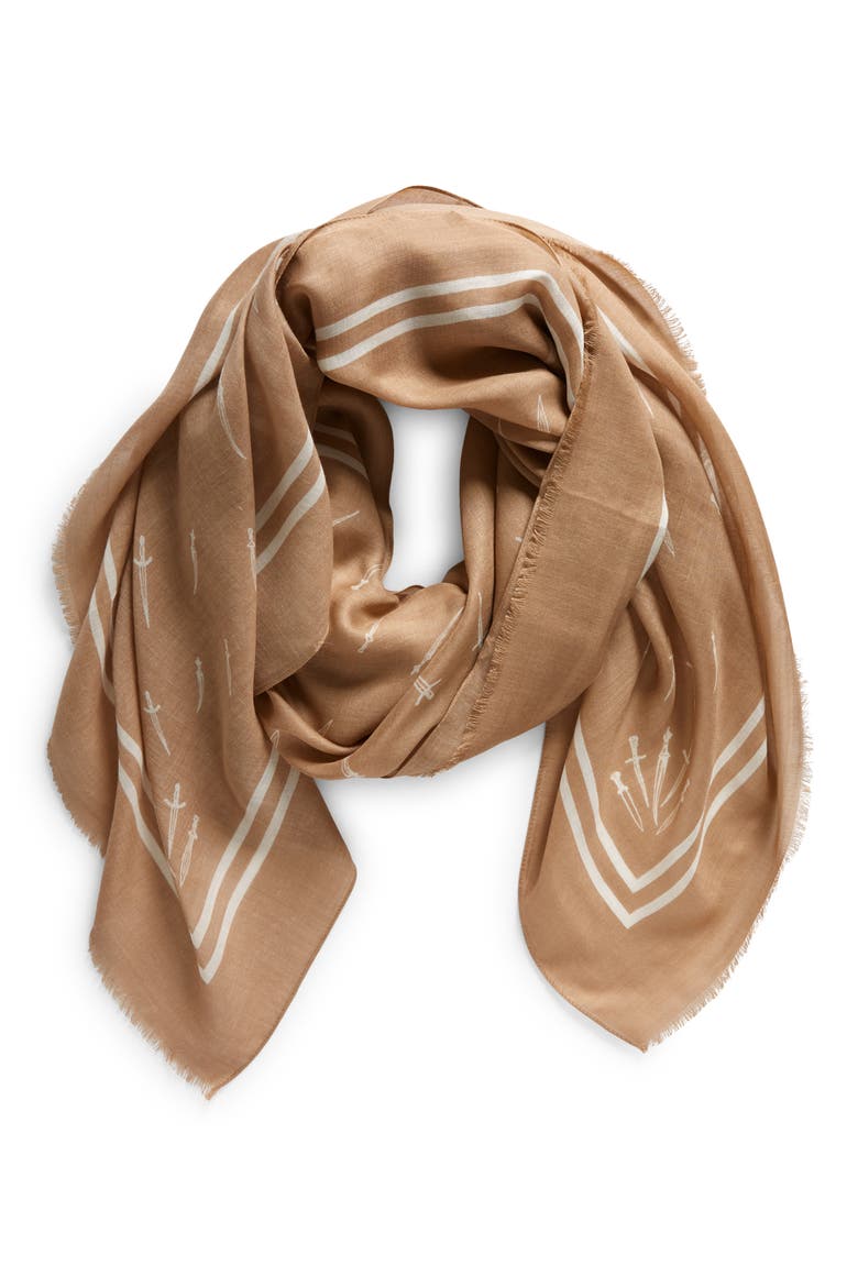 Dagger Print Scarf, Alternate, color, CAMEL