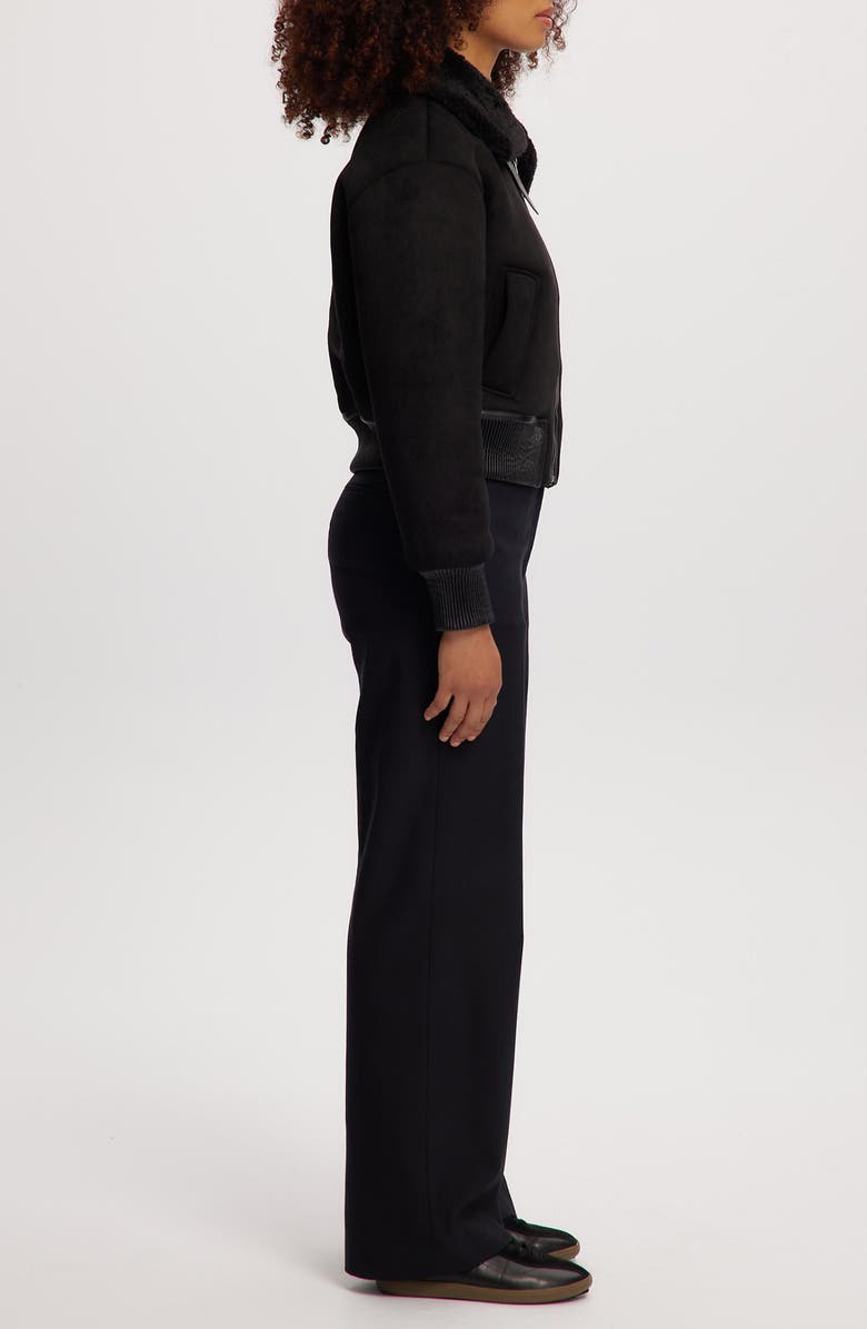 Noize Fannie Faux Fur Collar Faux Suede & Faux Leather Crop Bomber Jacket, Alternate, color, Black