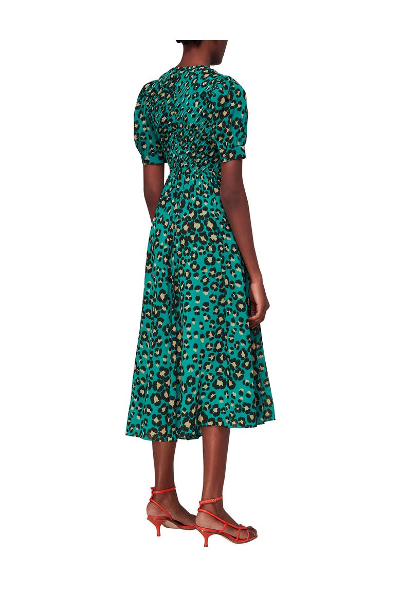 Whistles Painted Leopard Shirred Dress, Alternate, color, Green/Multi