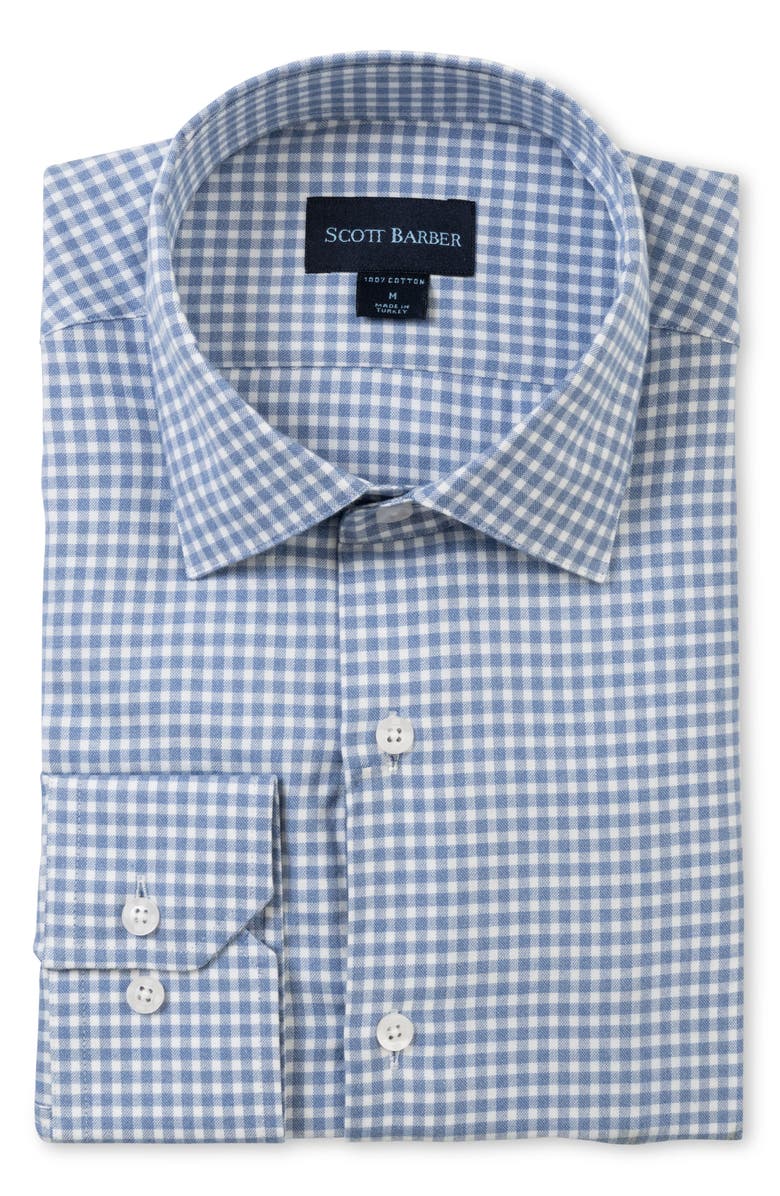 Scott Barber Regular Fit Gingham Cotton Twill Button-Up Shirt, Main, color, Blue